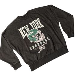 New York Jets Gameday Couture Black Vintage Wash Oversized Crewneck Fleece
