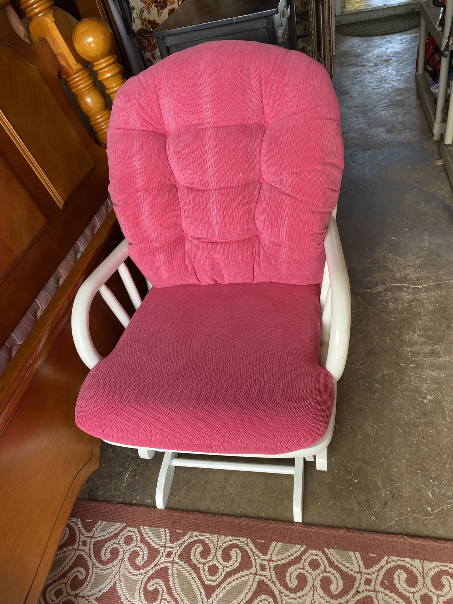 $50 Rocking/stand Still Chair White With Pink Cushion