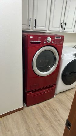 LG Tromm Red Front-Load Washer with Pedestal