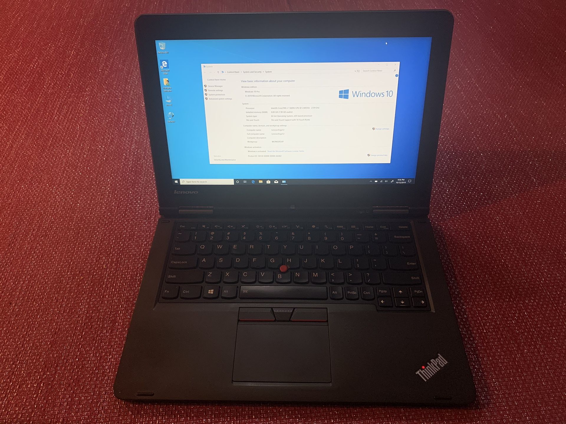 Lenovo ThinkPad Yoga 12 20DK Touchscreen Laptop - 2.6 GHz i7-5600u 8GB RAM, Windows 10 Pro, 256GB SSD, Cam SP15