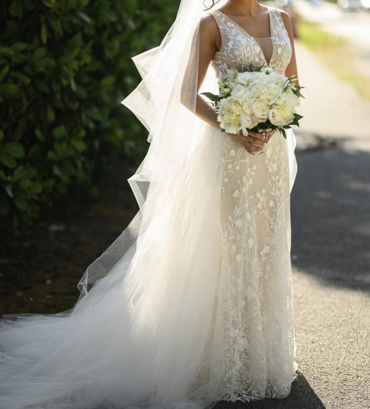 Monique Lhullier Wedding Dress + Tulle Over skirt + Veil