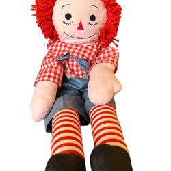 Vintage Raggedy Andy Doll, Knickerbocker Raggedy Andy Cloth Doll Soft Doll Gift, Rustic Dolls In Dress, Collectible Dolls For Doll Lover