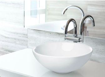 Brand new in box. 17” X 6”.  With overflow. Chrome Pop up and drain hose included) Beautiful Round Bathroom Porcelain Ceramic Vessel Sink Basin Bowl  