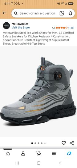 MellowMiles Steel Toe Work Shoes for Men, CE Certified Safety Sneakers for Kitchen Restaurant Construction, Kevlar Puncture Resistant Lightweight Slip