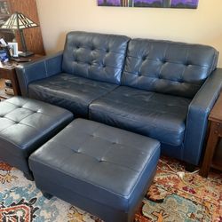 Leather Sofa, Chair And 3 Ottomans