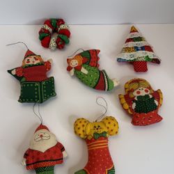 Vintage Fabric Christmas Ornaments Lot of 7 – Handmade Soft Toys 