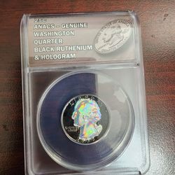 Anacs - Genuine Washington Quarter Black Ruthenium & Hologram 25C