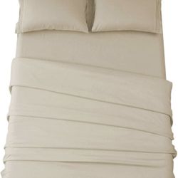 X0028F0RNB 4 pcs beige Cal King Bed Sheet Set Super Soft Microfiber 1800 Thread Count Luxury Egyptian Sheets 16-Inch Deep Pocket,Wrinkle and Hypoaller