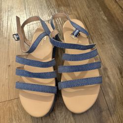 Blue Jean Platform Strappy Sandals Size 4
