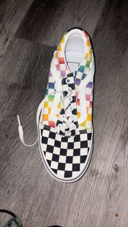 Rainbow Checker Vans 8.5