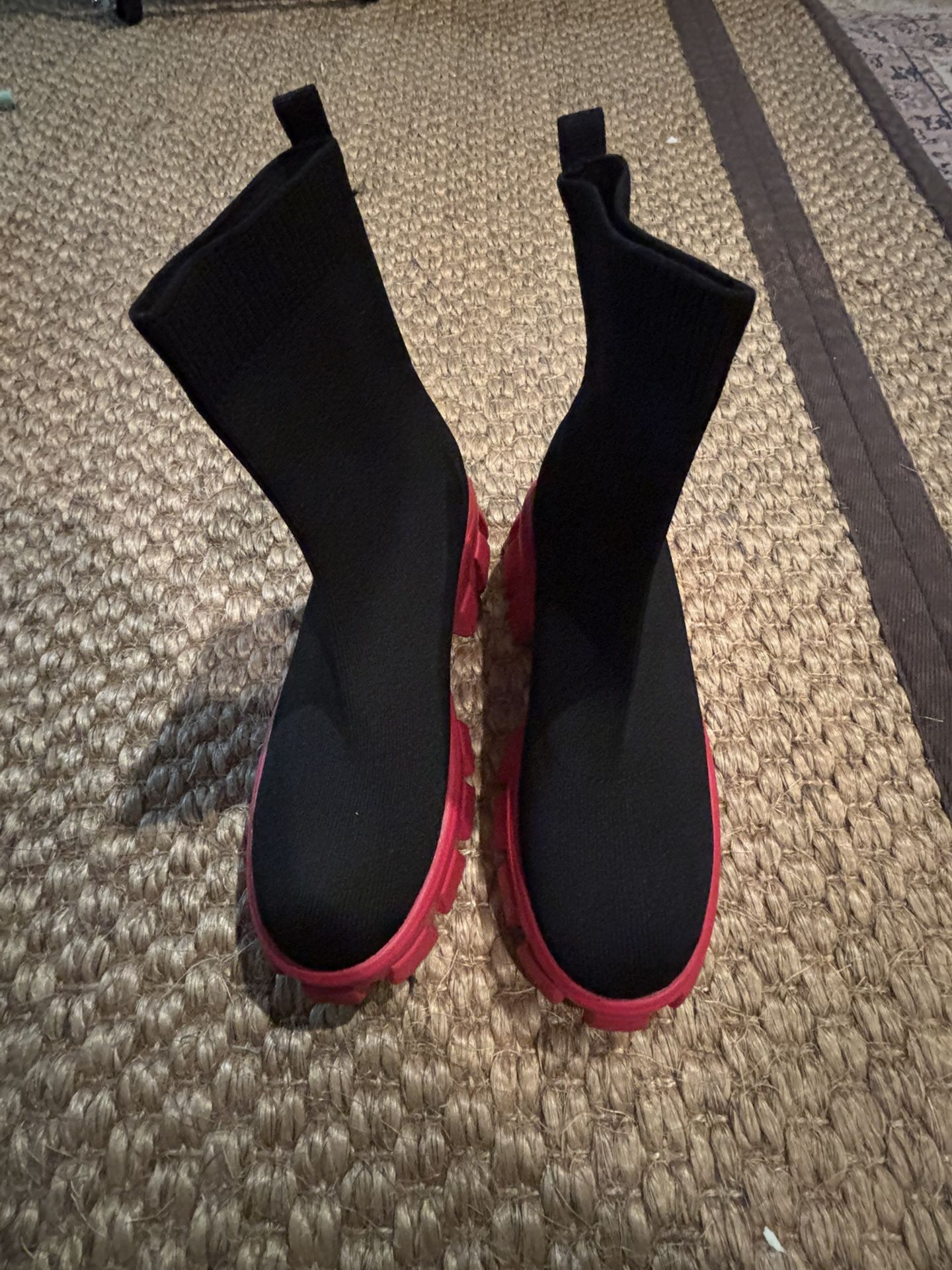 Red And Black Textured Boots