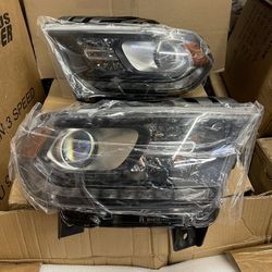 Pair Headlights Assembly 2014-2020 Dodge Durango LED DRL Black Halogen Projector Headlamps RH LH Side
