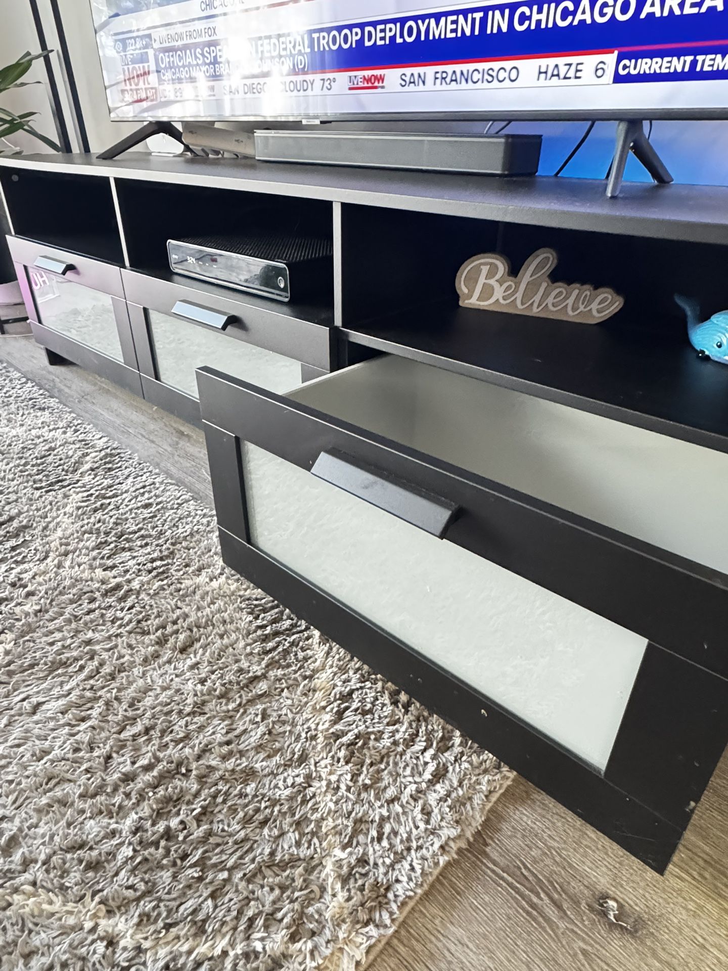 70” TV Stand With Three Drawers