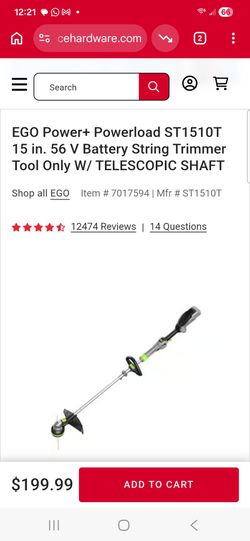 EGO Power+ Powerload ST1510T 15 in. 56 V Battery String Trimmer Tool Only W/ TELESCOPIC SHAFT