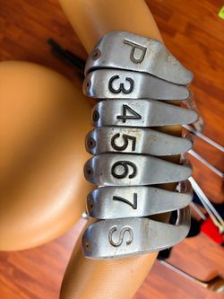 Golf Club set Stan Thompson Ginty vintage steel irons and 2 wood metal heads