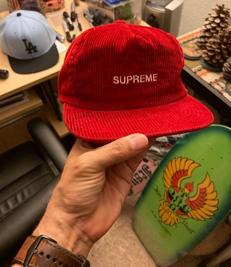 Supreme Red Corduroy Vintage SnapBack Hat