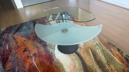 Designer Modern Italian Glass Coffee Table, Half Clear and Half Frosted