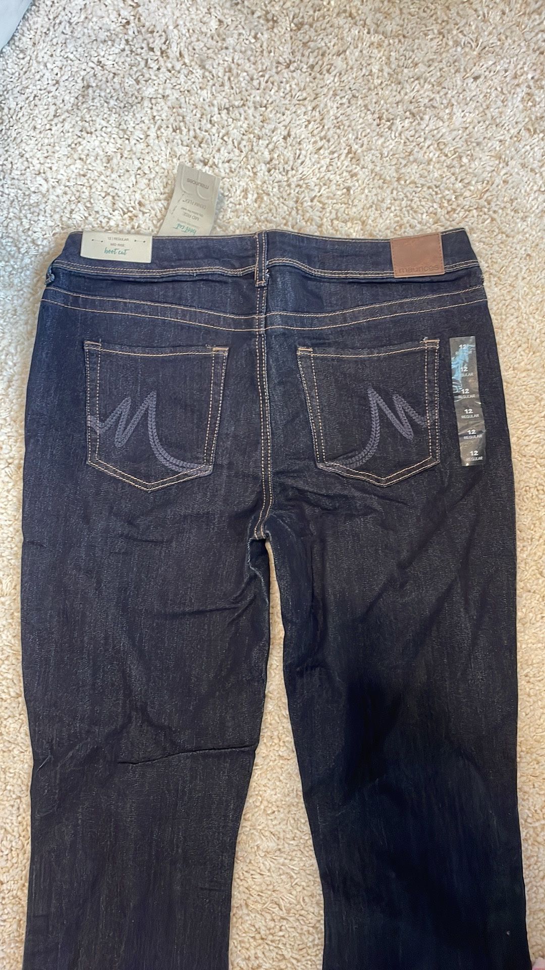Maurice’s dark blue bootcut jeans 12 midrise denim flex 31” length inseam New Women’s