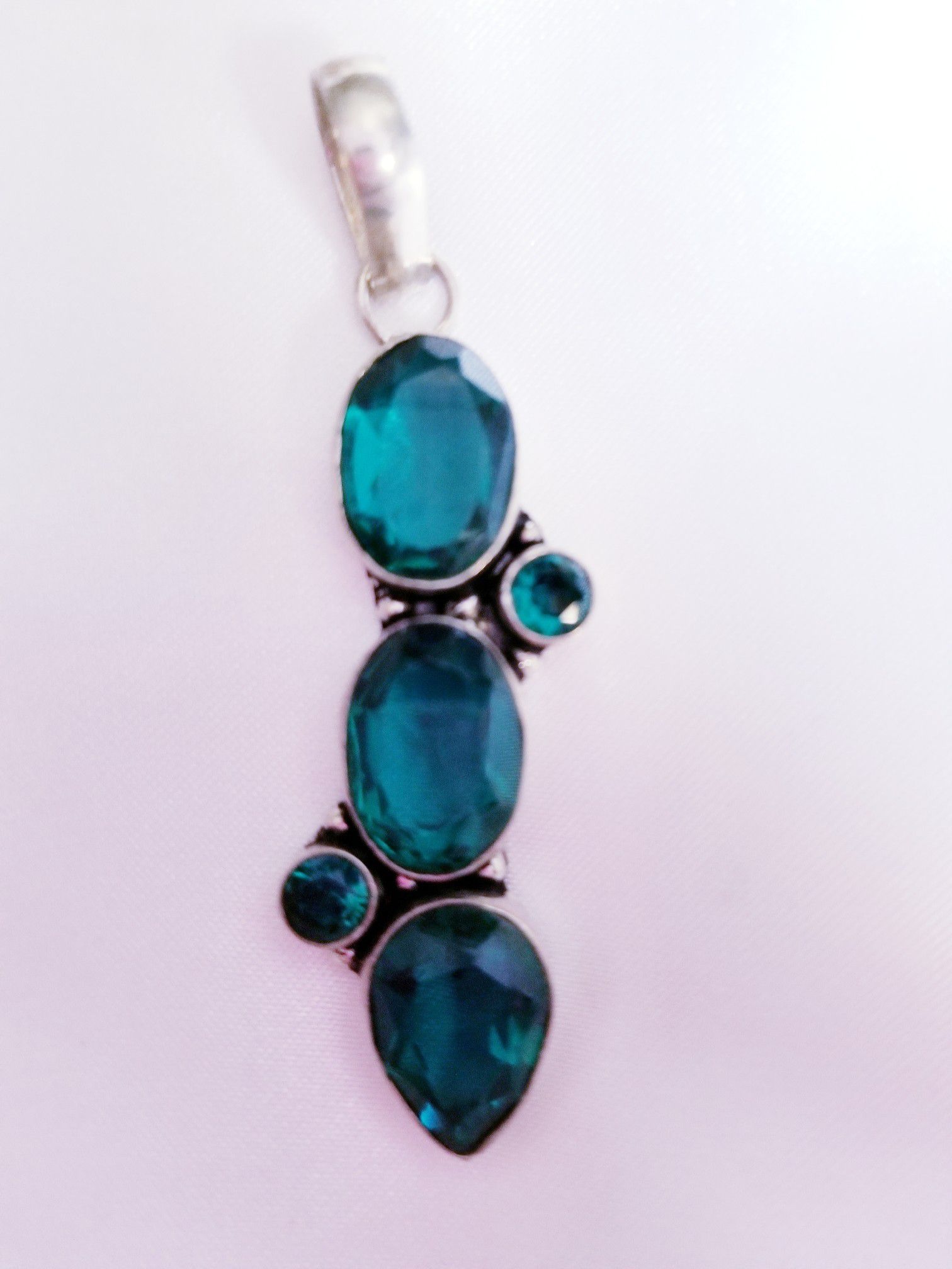 Teal gemstone in Sterling silver pendant 2 1/2 inches long