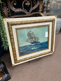 Vintage Sailing Ship Picture in Antique Frame