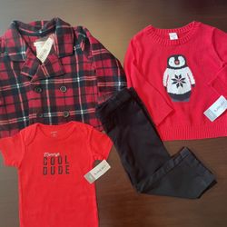 NEW Toddler Boy Christmas Sweater Outfit Bundle, Carter’s, Joe Fresh, 18 Months