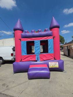 Pink and Purple Inflatable Castle Bounce House