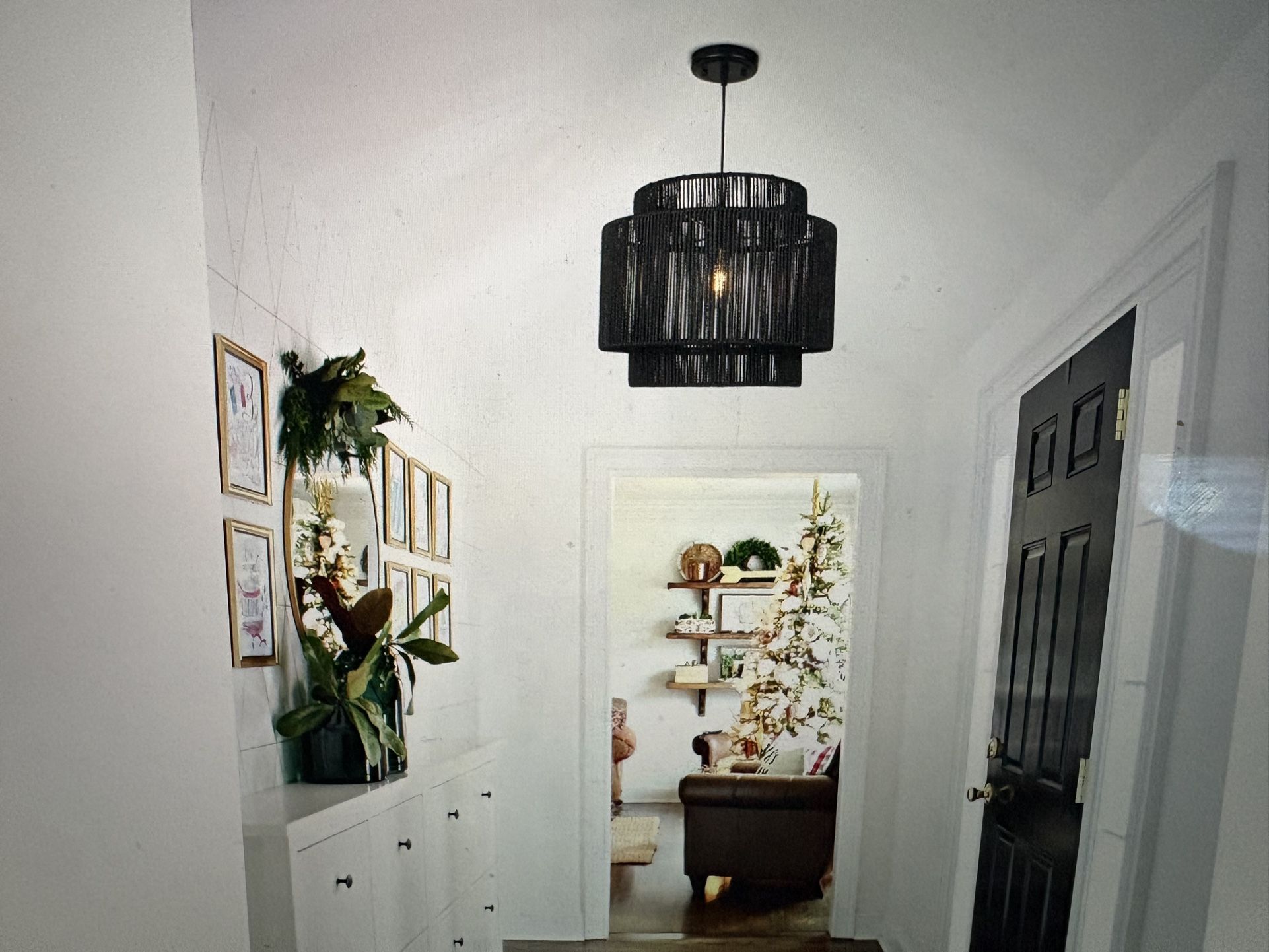 Brand New Black Weaved Rope Rattan Light Fixture.. Great Deal!