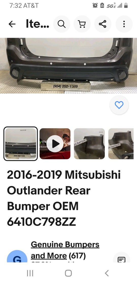 2016...2019 Mitsubishi Outlander Rear Bumper OEM