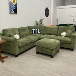 New Green Cozy Corduroy Sectional Couch