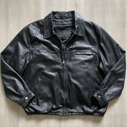  Vintage American Classic Quality USA Leather Bomber Jacket Black sz 2XL