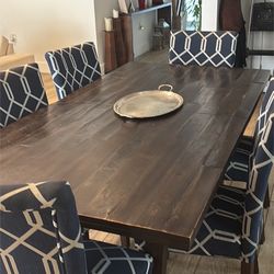 West Elm Rustic Expandable Dining Table + 6 Upholstered Chairs 