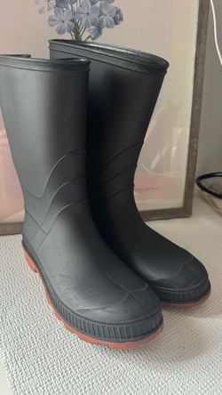 Black Rubber Rain Boots with Red Sole