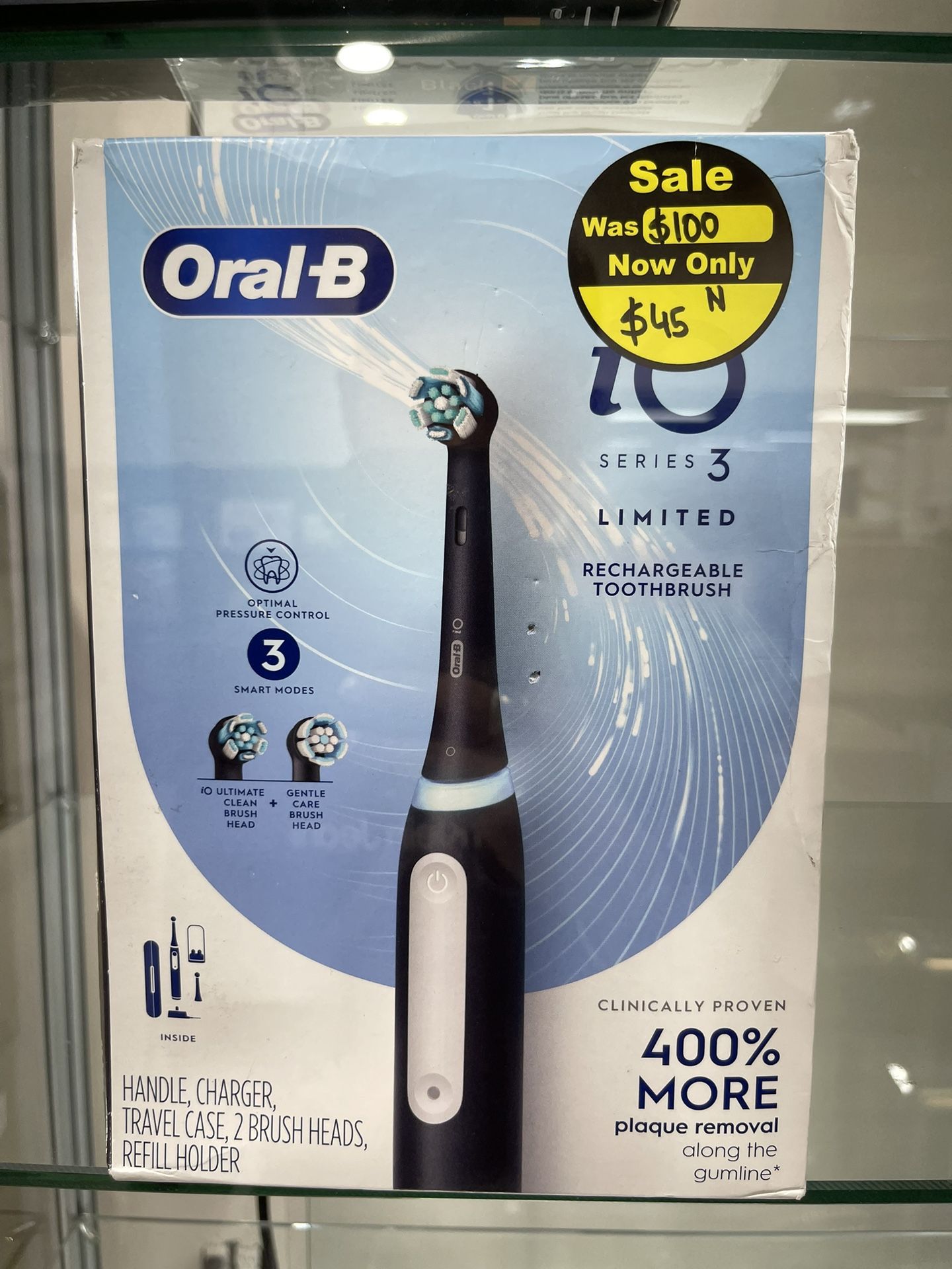 Oral-B iO Deep Clean Rechargeable Electric Powered Toothbrush, Black with iO Series 3 Limited, 2 Brush Heads and Travel Case - Pressure Sensor to Prot