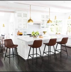 Dark Brown 24 in. Low Back Metal Frame Counter Height Bar Stool with Faux Leather seat (Set of 4)