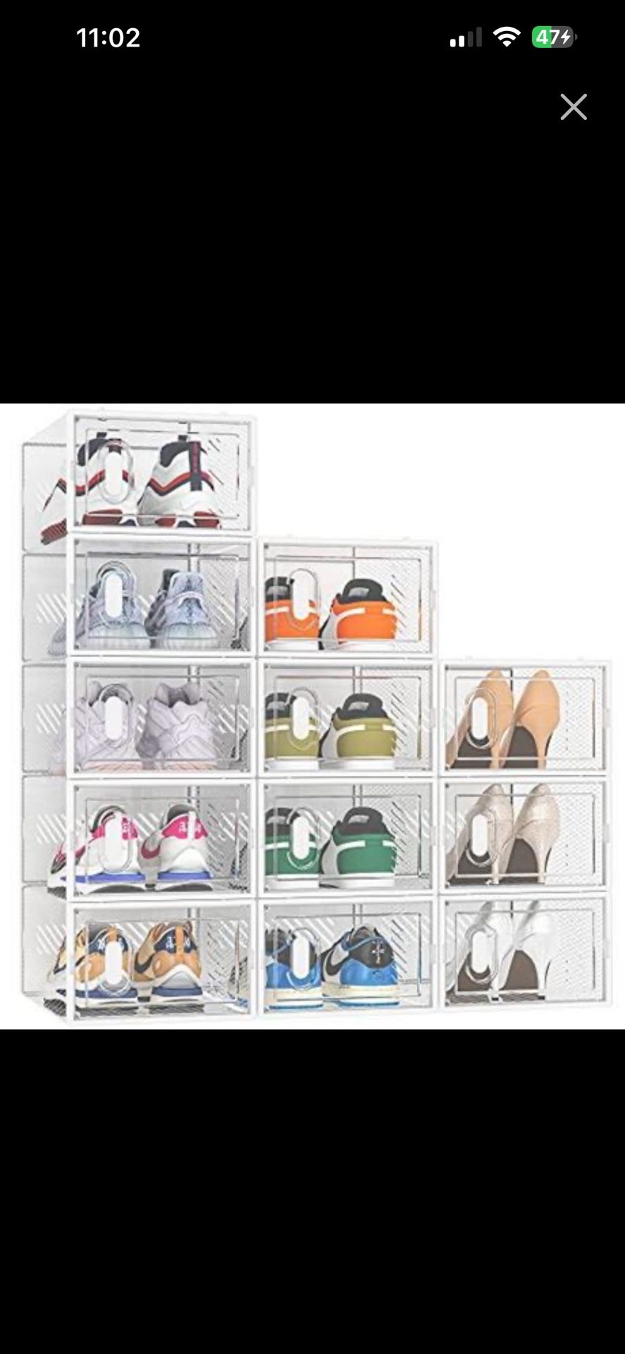 Shoe Storage, 12 Pack large Shoe Organizer for Closet, Shoe Boxes Clear Plastic Stackable Shoe Containers with Lid