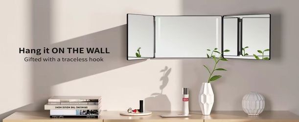 Umitec Adjustable LED Light 3 Way Mirror, Portable Trifold Mirror for Shaving, Grooming, Hair Stylin