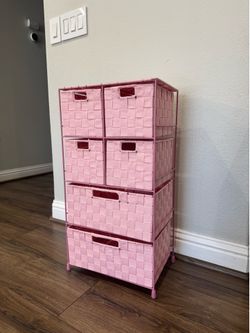 Pink 6-Bin Storage Organizer with Fabric Baskets