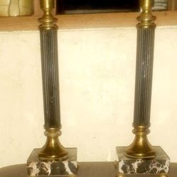 Brass And Marble Candle Still Holders