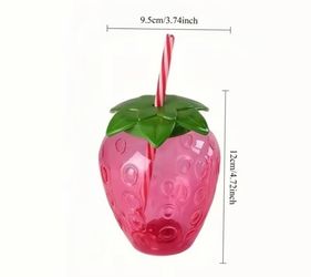 Strawberry Shaped Plastic Cup with Straw