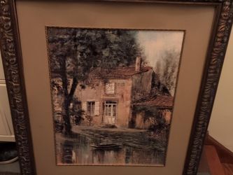 Michael Longo “Maison Prisible” Cottage by a Pond Framed Fine Art Print 38.5"