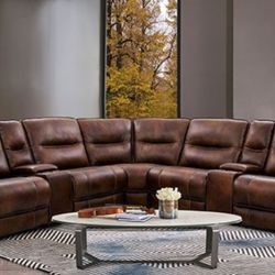 Brand New Brown Top Grain Leather Power Reclining Sectional Sofa