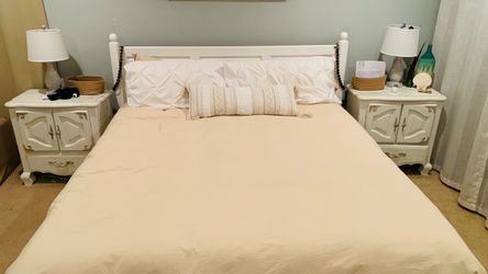 White King Bed Frame with Decorative Headboard