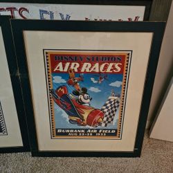 Disney Studios Burbank Air Field Races 1933 Framed Matted Art Print Large RARE