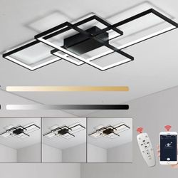 LED Dimmable Chandelier Light Brightness Adjusted with Remote Control for Living Room Dining Room Bedroom Black Finish 3000K-6000K (Black-DC025, L41 x