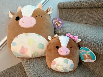 New Griella Winking Brown Cow Plush Squishmallow size 14in and 7in Set of 2