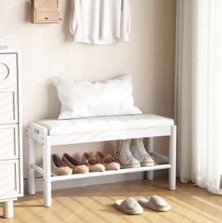 ENPLUTE Shoe Storage Bench with Cushion - 2 Tier Shoe Rack for Front Door Entrance, Wood Shoes Rack, Entryway Bench with Shoes Storage for Closet,Hall