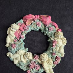 Vtg Cherub Figurines Collection Ceramic Wreath Wall Decor Young's Inc 6"Diameter