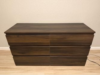 Dark Wood Brown 6-Drawer Wood Dresser, Freestanding Rectangular Bedroom
