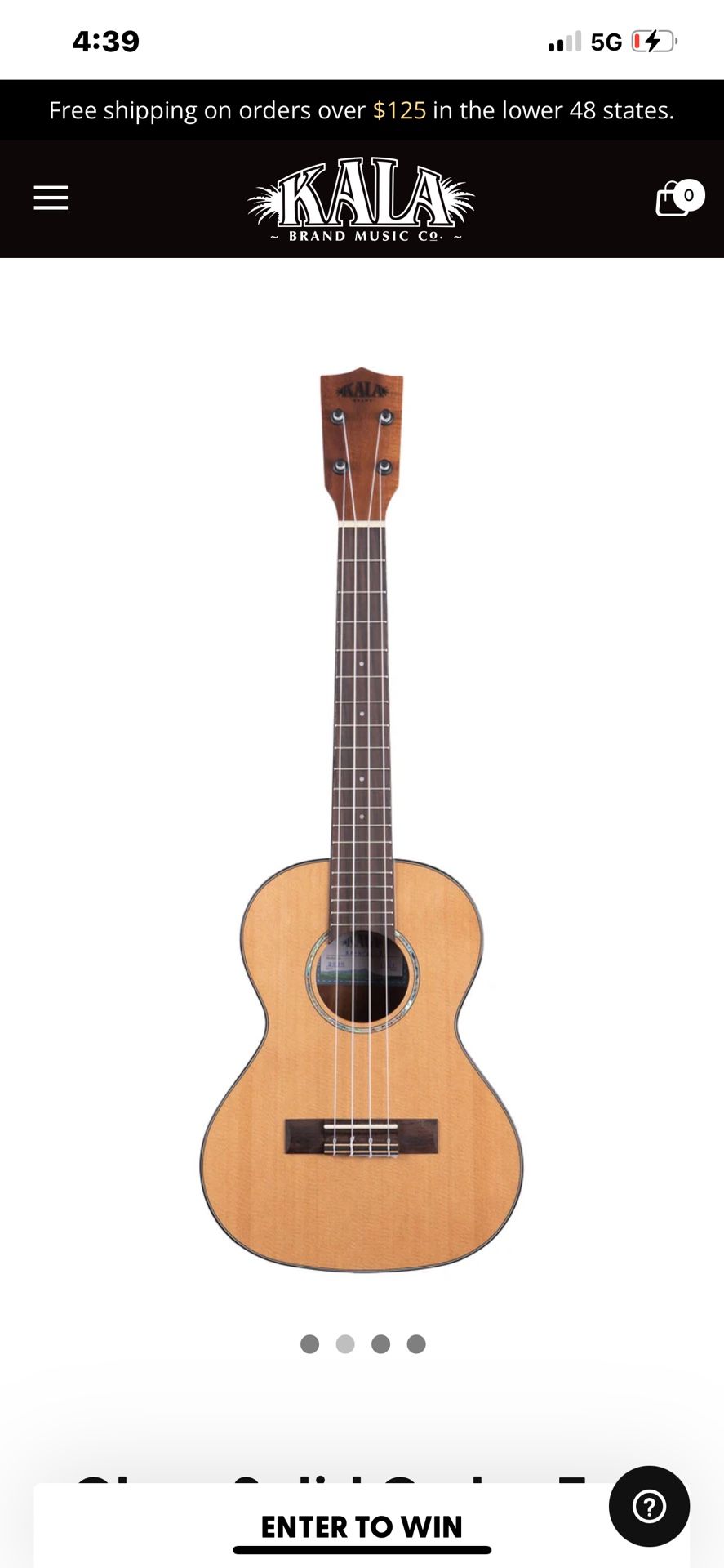 Kala Gloss Solid Cedar Top Acacia Tenor Ukulele