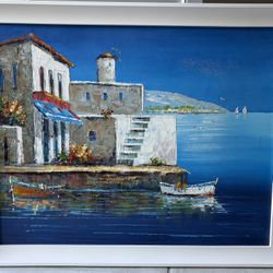 Oil Painting - Mediterranean Coastal Scene 